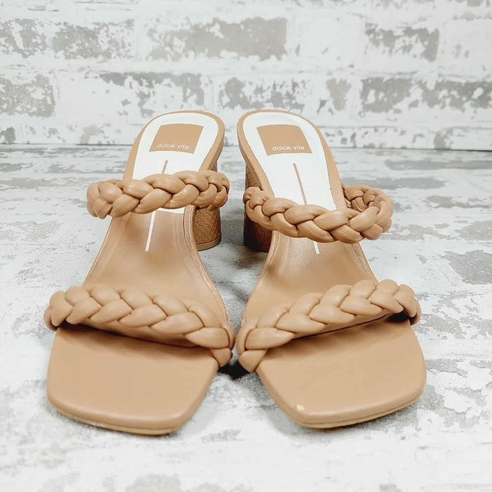 Dolce Vita Nairi Cafe Stella Braided Square Toe Slide Sandals X88 - Picture 4 of 10